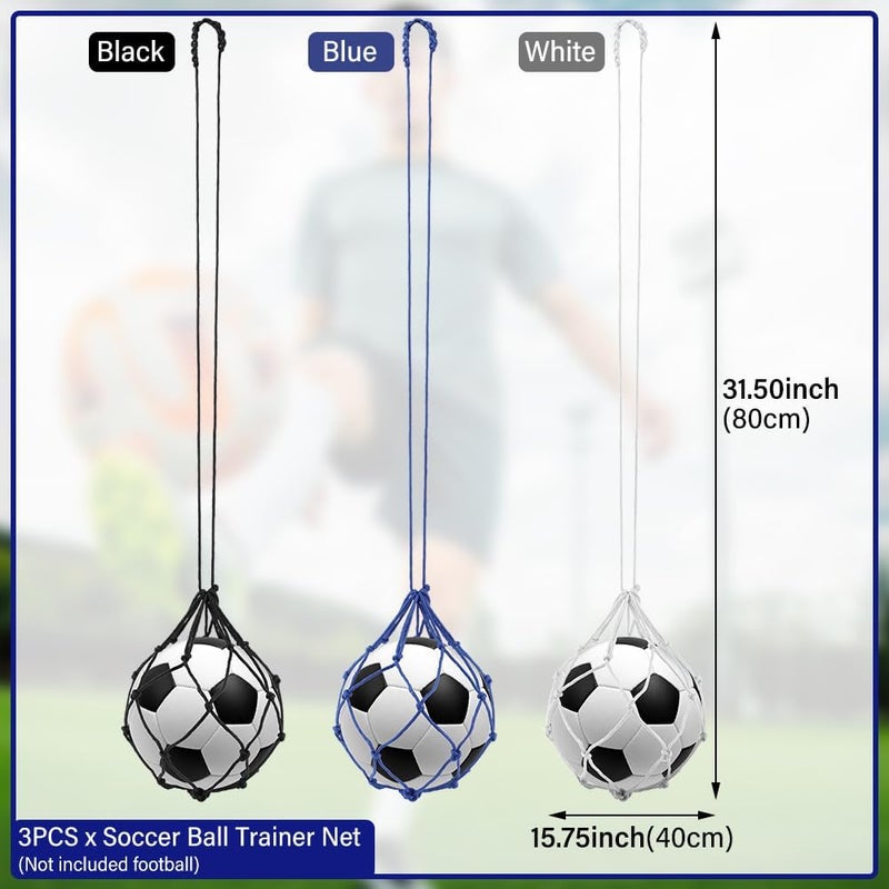 Ranjaner 3Pcs Soccer Kick Trainer, Football Kick Throw Solo Practice Training Aid, Adjustable Locked Net Soccer Ball Bungee Elastic Trainer Net Soccer Juggling Trainer Fits Ball Size 3 4 5 - Image 2
